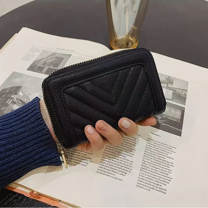 Luxus Designer Gestreifte Kartentasche Modemarke Damen Schwarze Geldbörse Kleine Damen Clutch Tasche Kartenhalter Mädchen stilvolle Tasche