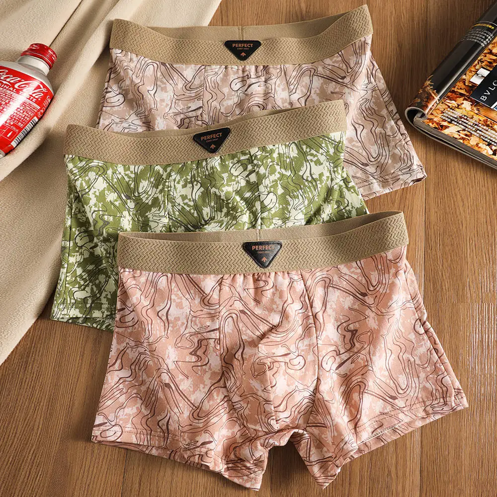 

Retro Print Cotton Mens Boxers New Style Soft Comfortable Boxer Briefs Men Underwear Panties Breathable Plus Size Boxer Shorts
