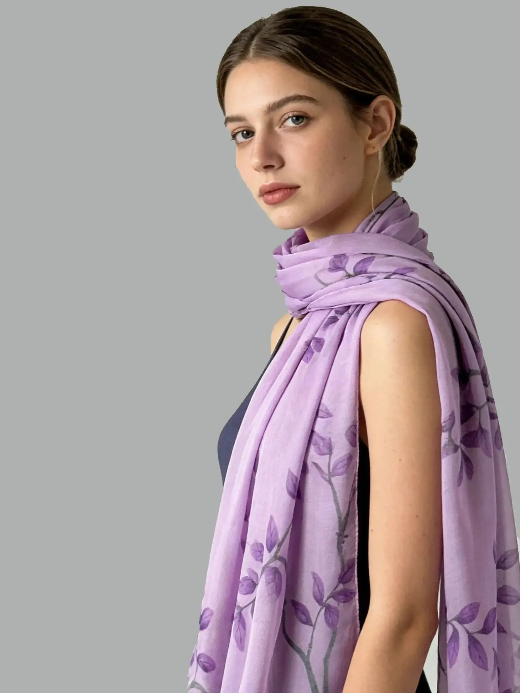 Blattmuster Seidenähnlicher Chiffon-Schal Leichter Transparenter Sarong, Vielseitig als Tischdecke Vorhang Reise-Strandtuch – Detail 7