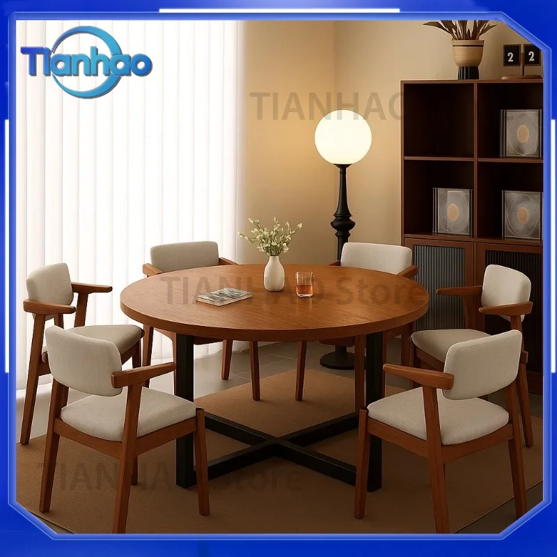 Round Dining Table and Chairs Set for Small Homes Modern Minimalist Restaurant Table for 10 People for Home Use