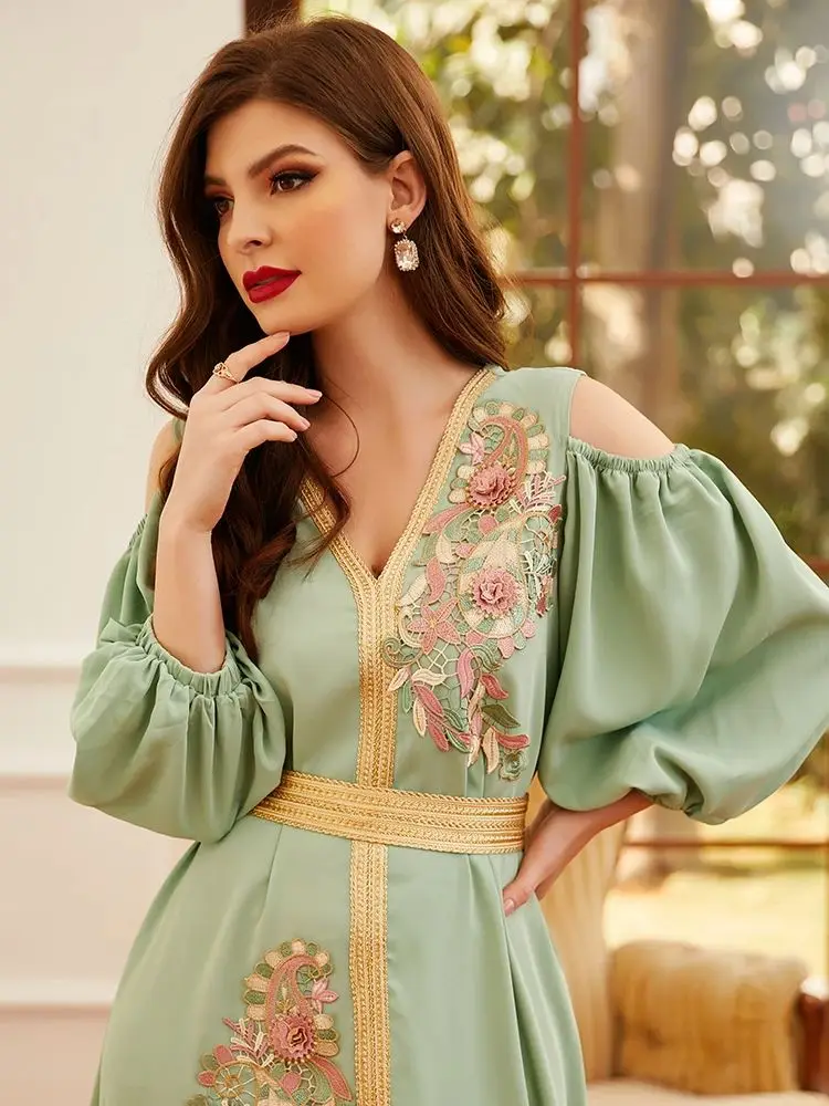 Ramadan Eid Kaftan Dubai Heart Sleeve Abaya Damen Islam Muslim Fashion Dress Abayas For Women Turkey Caftan Marocain Robe Femme