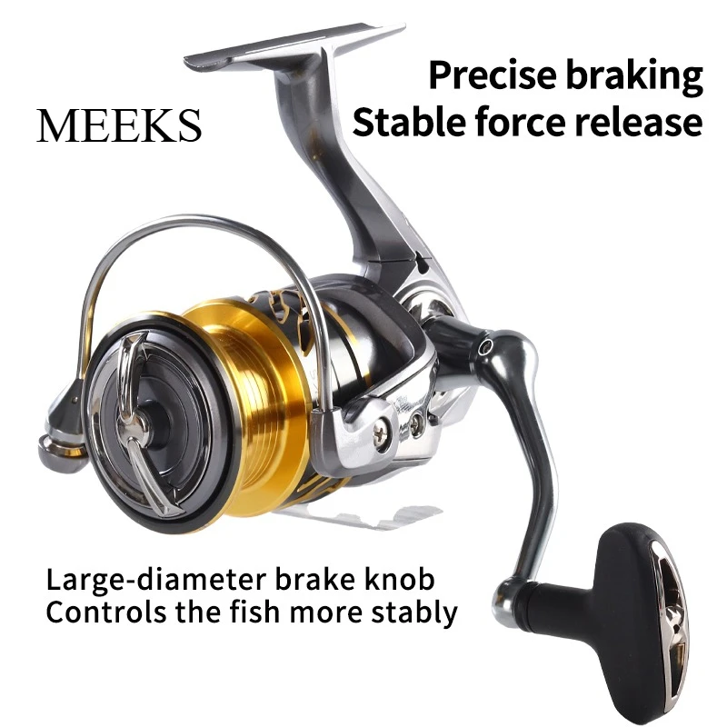 MEEKS Spinnrolle, Übersetzungsverhältnis 5,2:1 / 6,2:1, 7+1 Lager, 7 kg maximale Bremskraft, Gewicht 230 g, Weitwurf-Spinnrolle