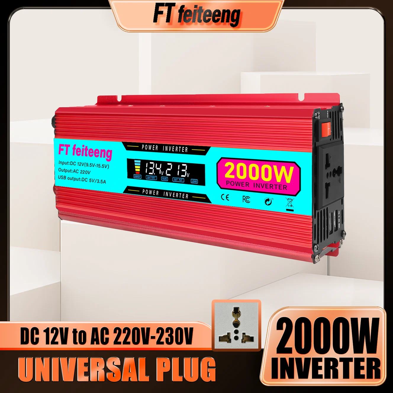 

FT feiteeng 2000 Вт 12 В до 220 В инвертор для домашней солнечной/ветровой системы, холодильник Power/CPAP/3D-принтер с бесшумным охлаждающим вентилятором