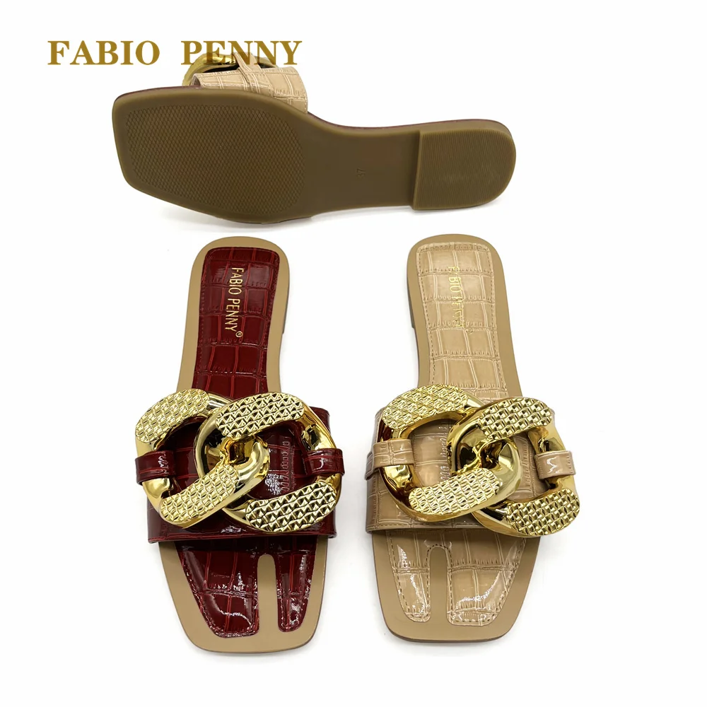 FABIO PENNY Women\'s sandals metal Cross buckle decoration Women\'s slippers summer flat bottom Beach Flip Flops Casual shoes