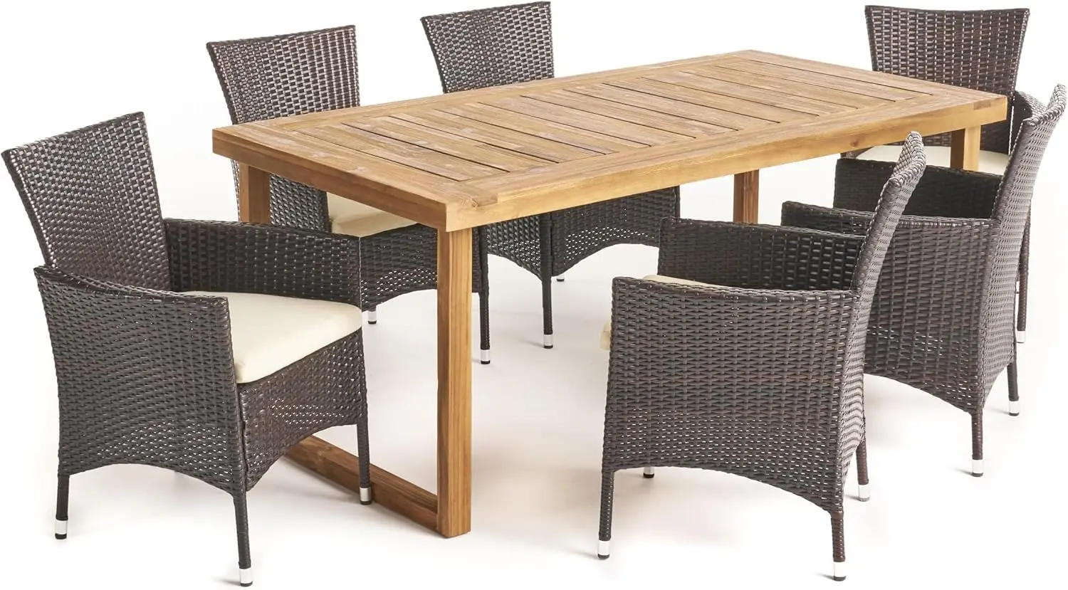 Moralis Outdoor 6-Seater Acacia Wood Dining Set with Wicker Chairs, 23.25 