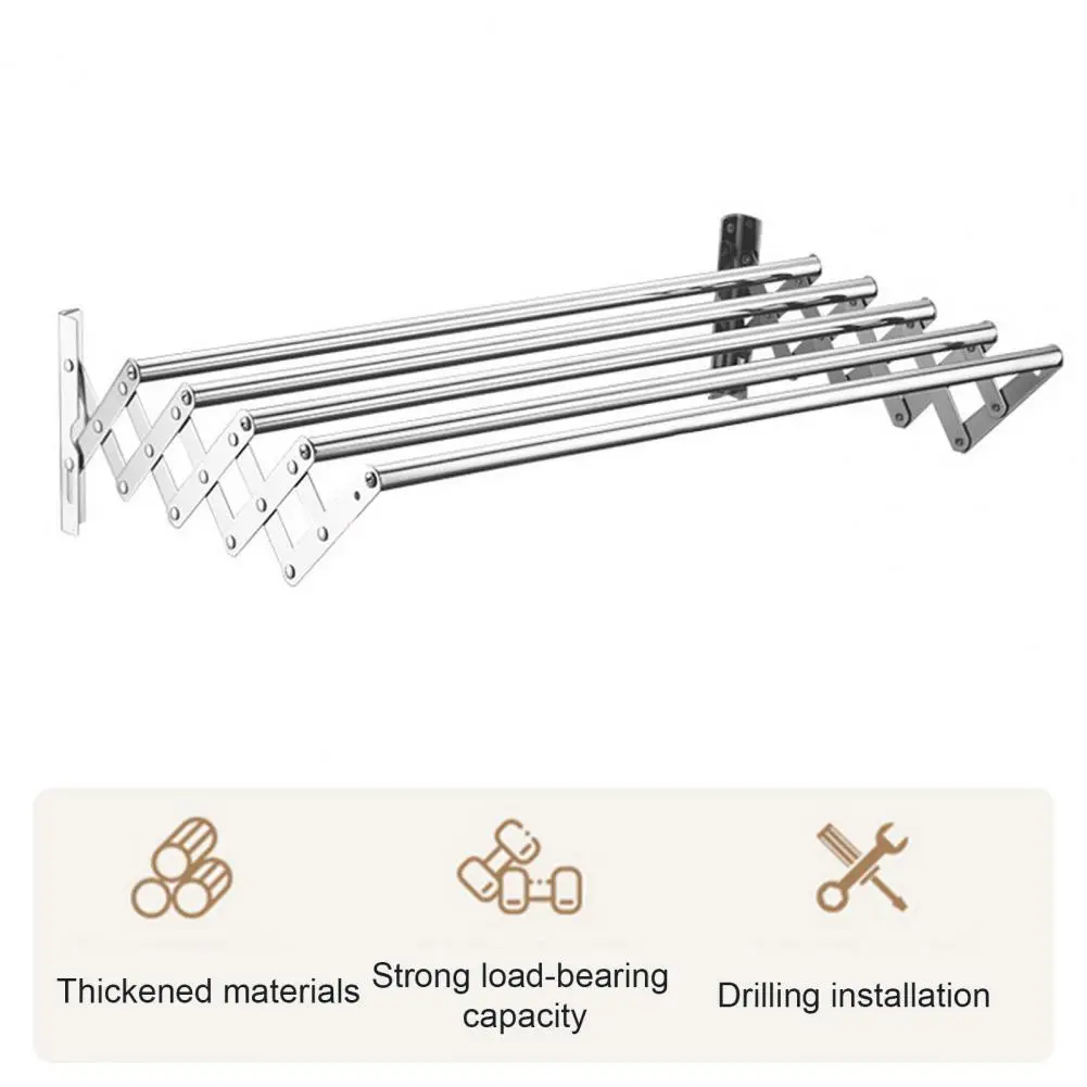 Clothes Drying Rack Wall-Mounted Drying Rack Versatile Foldable Organization Hanger Expandable Retractable Bathroom Laundry Rack view 2