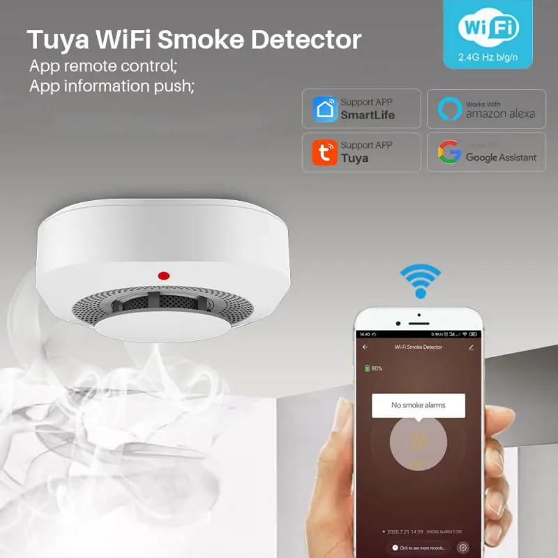 Tuya Wifi Rauchmelder Sensor 90db Alarm Feuerlöscher für Smart Home Sicherheits alarm Smart Life App Remote Monitor