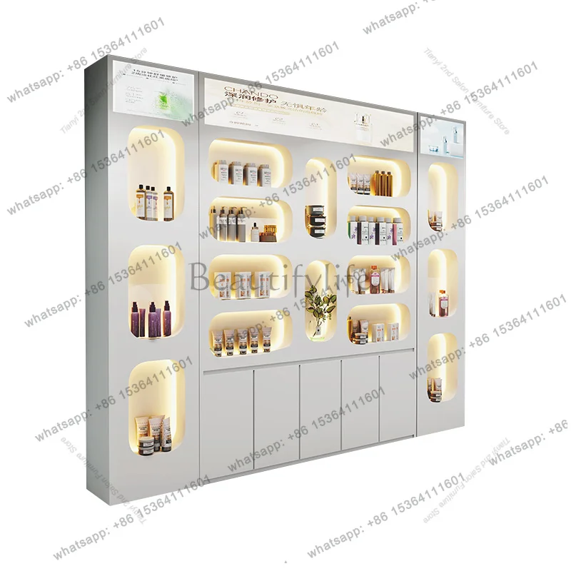 PG Modern Minimalist Beauty Salon Display Cabinet Nordic High-end Cosmetics Makeup Display Rack Solid Wood Salon Furniture FYMC