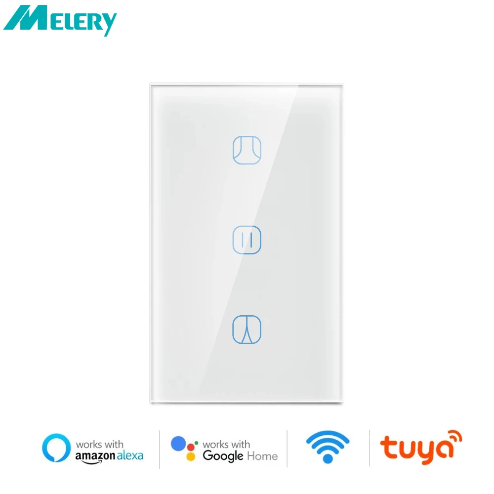 

Melery WiFi Curtain Switch US/EU Smart Glass Touch Home Automation System Remote by Alexa Google Home Timer via Tuya Smartlife