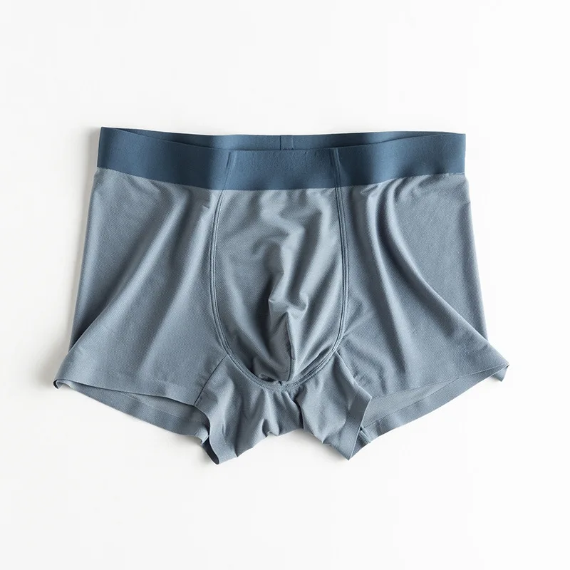 

Мужские бесшовные шорты-боксеры из ледяного шелка, легкие, эластичные, удобные, быстросохнущие, гладкие, прохладные, со средней талией, с выпуклым мешочком