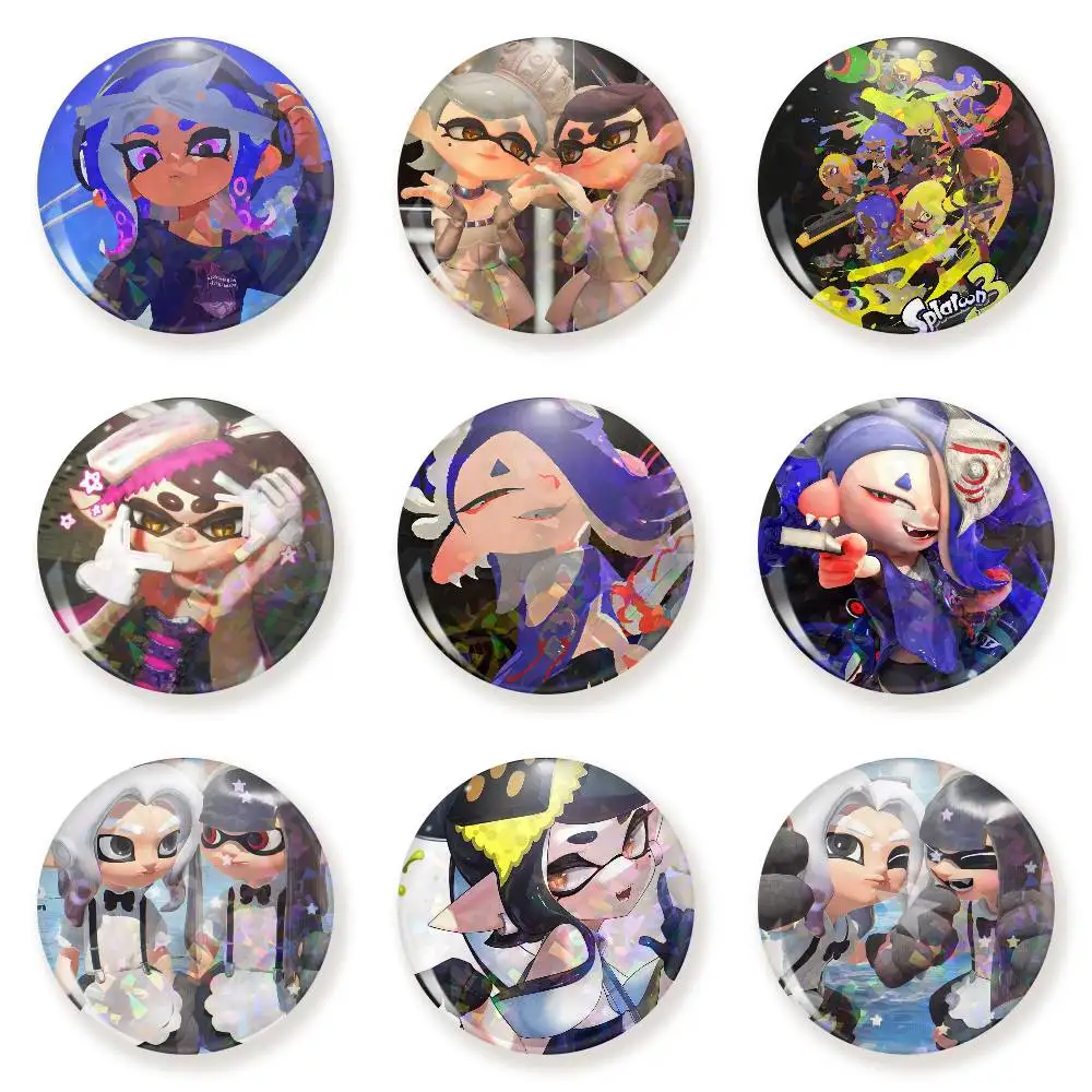 Pins de Splatoon 3, Broches Redondos Creativos con Personajes de Dibujos Animados para Accesorios de Mochila, Regalos de Joyería