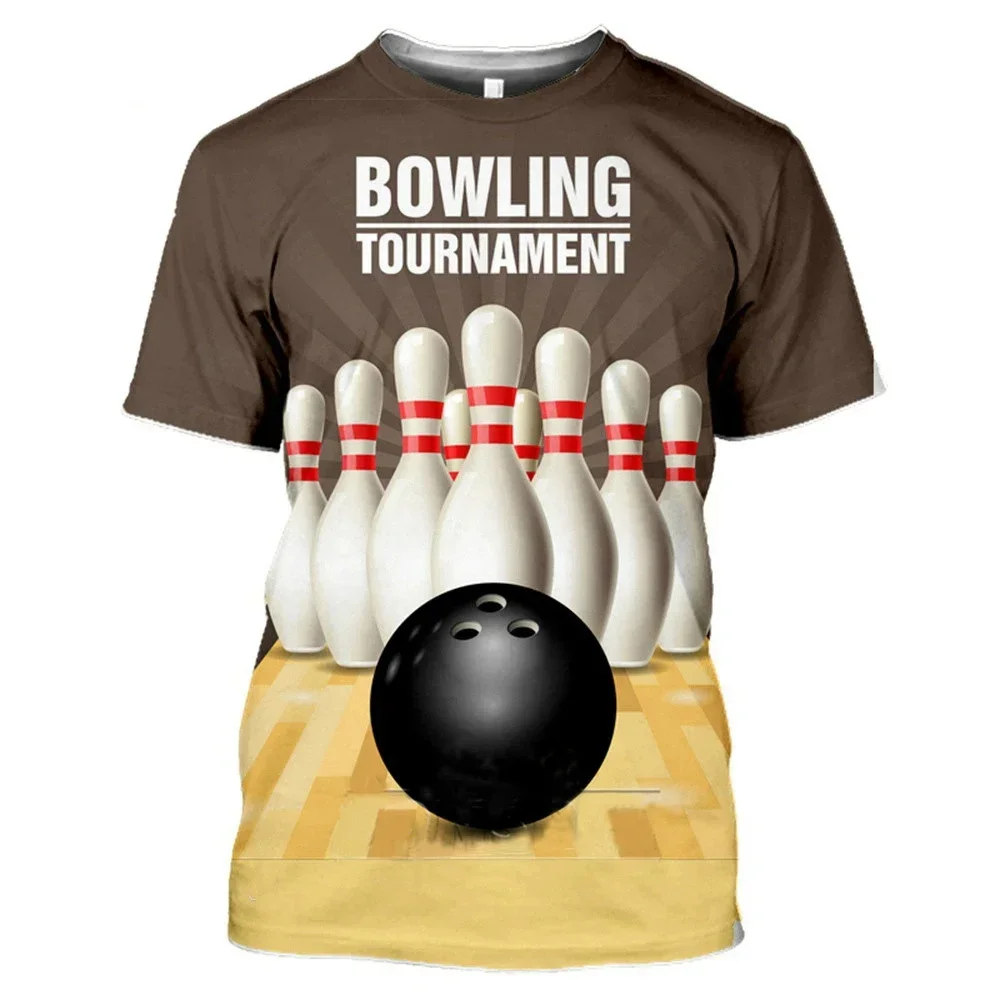 Fashionable Bowling Pictures For Men\'s T-Shirts Trend Digital Printing Casual Round Neck Short Sleeved Tops