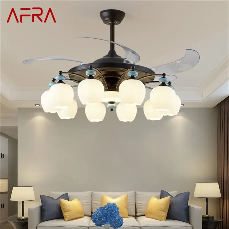 

AFRA Modern Stealth Fan Light Luxury Living Room Restaurant Bedroom Ceiling Fan Light Remote LED Electric Fan Light