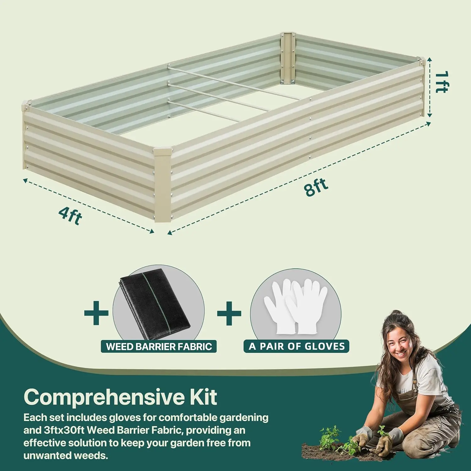 Imagem -04 - Butunita-cama Levantada Galvanizada do Jardim Cama Exterior Bege do Metal para Jardinagem Vegetais Planta da Flor 6x3x1ft