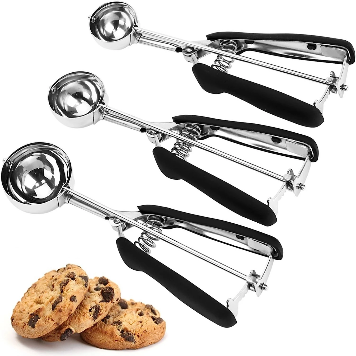 

Stainless Steel 3-Piece Cookie Scoop Set: High-Quality, Reliable, Durable - Must-Have for Bakers - Essential for Precise Scoopin