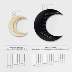 15-string Crescent Moon Type Lyre C Key Harp Portable Lyre Steel Wire Strings Mini Stringed Instrument