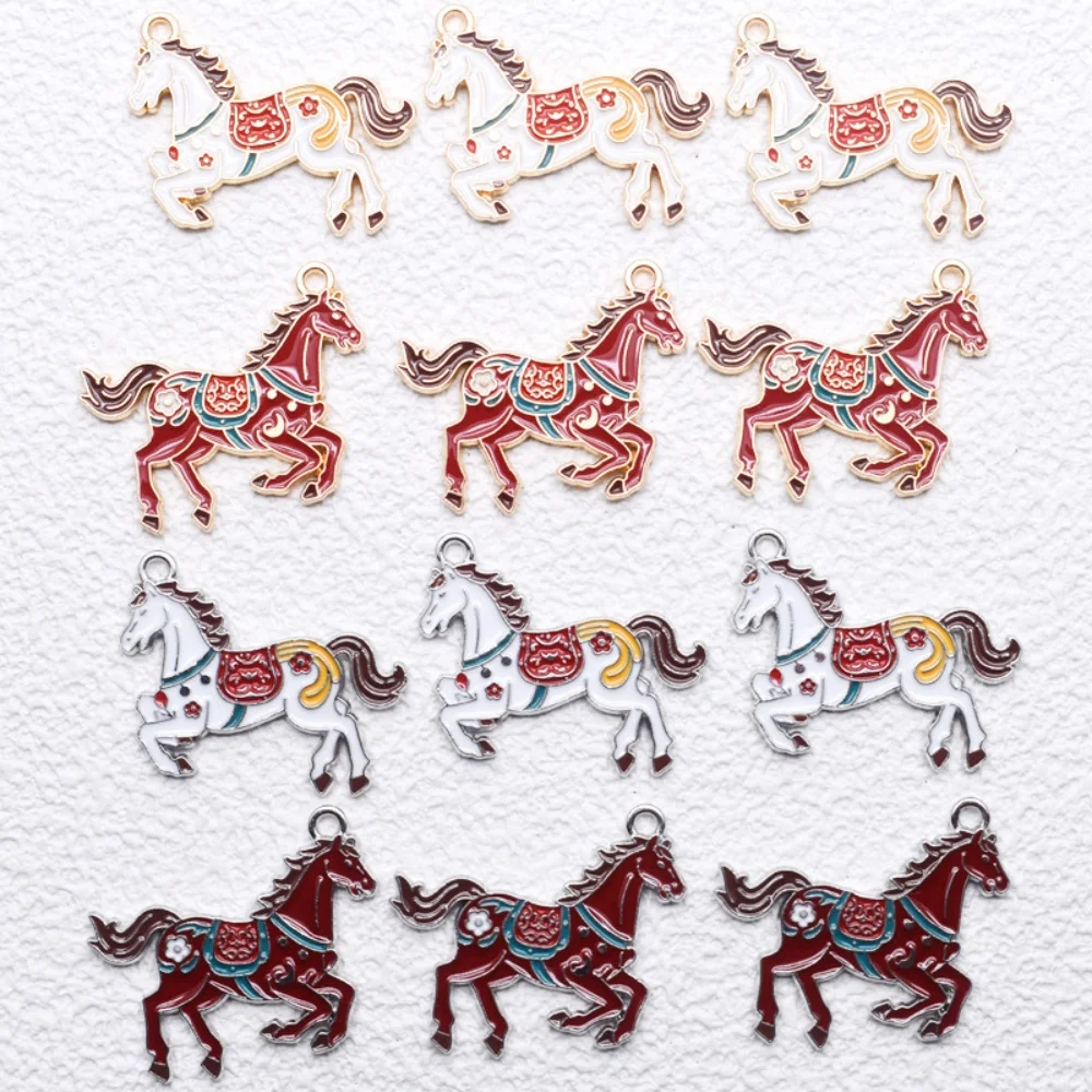 10pcs Alloy Enamel Mixed Color Horse Animal Charms Pendant For Diy Making Necklace Pendant Jewelry And Accessories