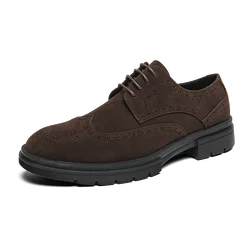 British Style Thick Soled Wear-resistant Men's Brogue Shoes High-quality New Men's Suede Leather Shoes Classic Oxford Shoes