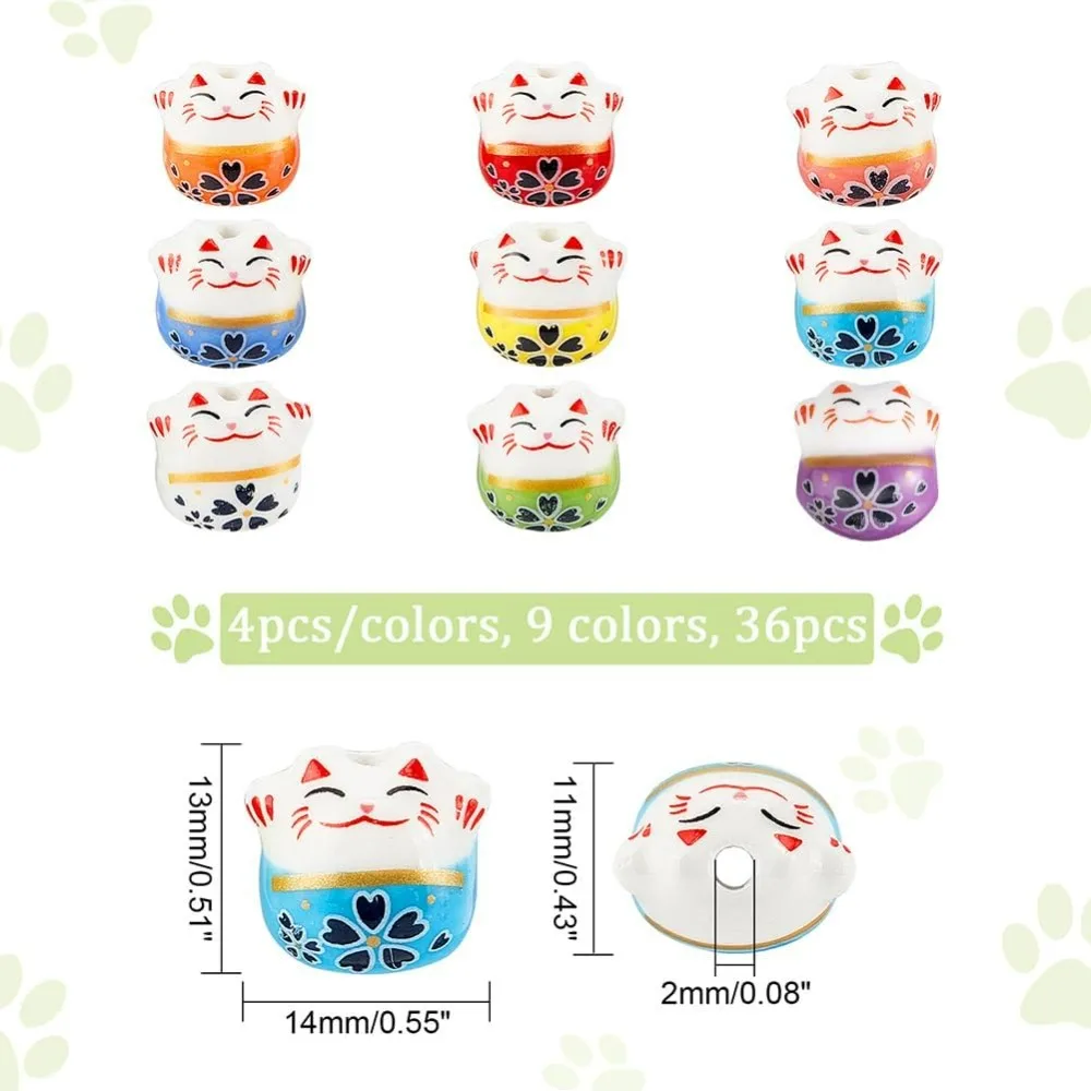 36 pçs gato da sorte contas de porcelana maneki neko espaçador contas fortuna gato contas soltas encantos para fazer jóias kit de fabricação de colar