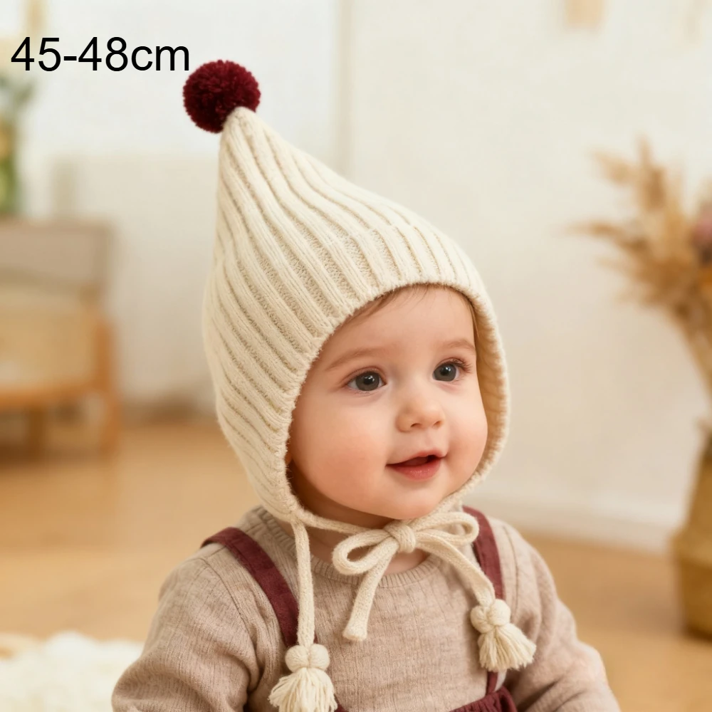 

Boys Girls Cute Korean Windproof Infant Bonnet Hats 0-2Y Warm Knitted Winter Ear Flap Cap 45-48CM for Newborn Baby Beanie Hat