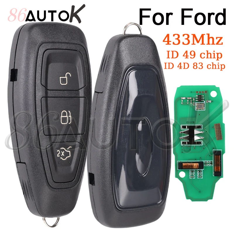 

Auto Remote Key Fob For Ford Kuga Focus Fiesta Grand B-Max C-Max Mondeo 4D Chip ID49 Chip Uncut Key Blade Smart Car Key 3 Button