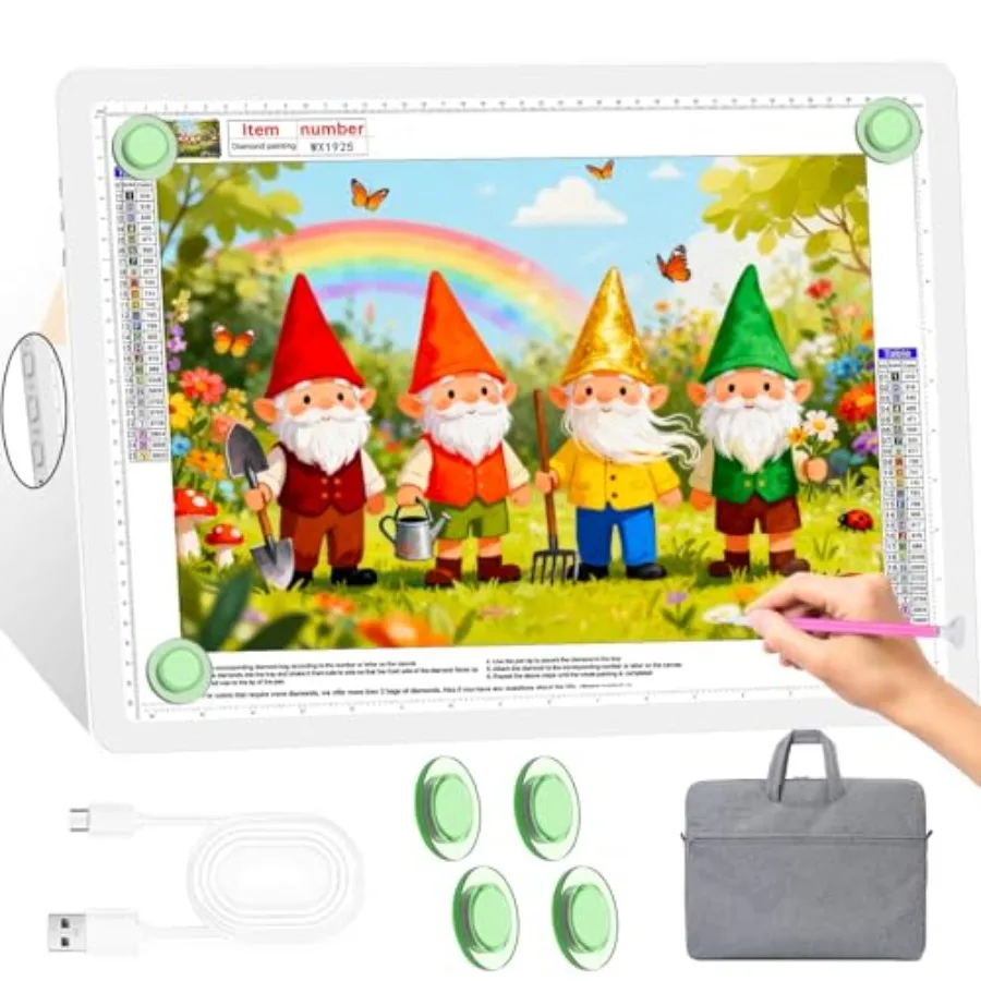 

Magnetic Light Pad Rechargeable Diamond Art Light Board Side Physical Buttons 3 Color Light Modes Super Bright Light Table Ligh