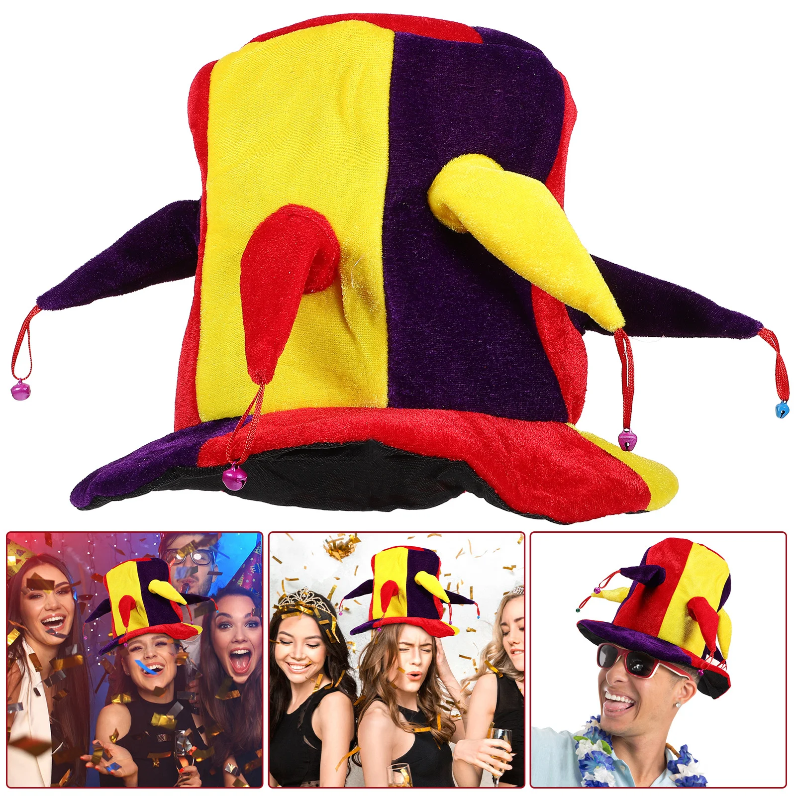 

Multicolored Bell Clown Hat Stretchy Fit For Adult Costume Party Halloween Carnival Cosplay Circus Hat Prop