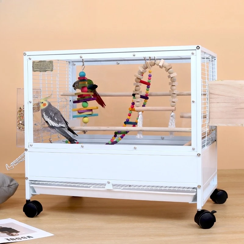 

Transparent acrylic bird cage, parrot cage, large Xuanfeng tiger skin, large special splash-proof luxury villa horizontal silk