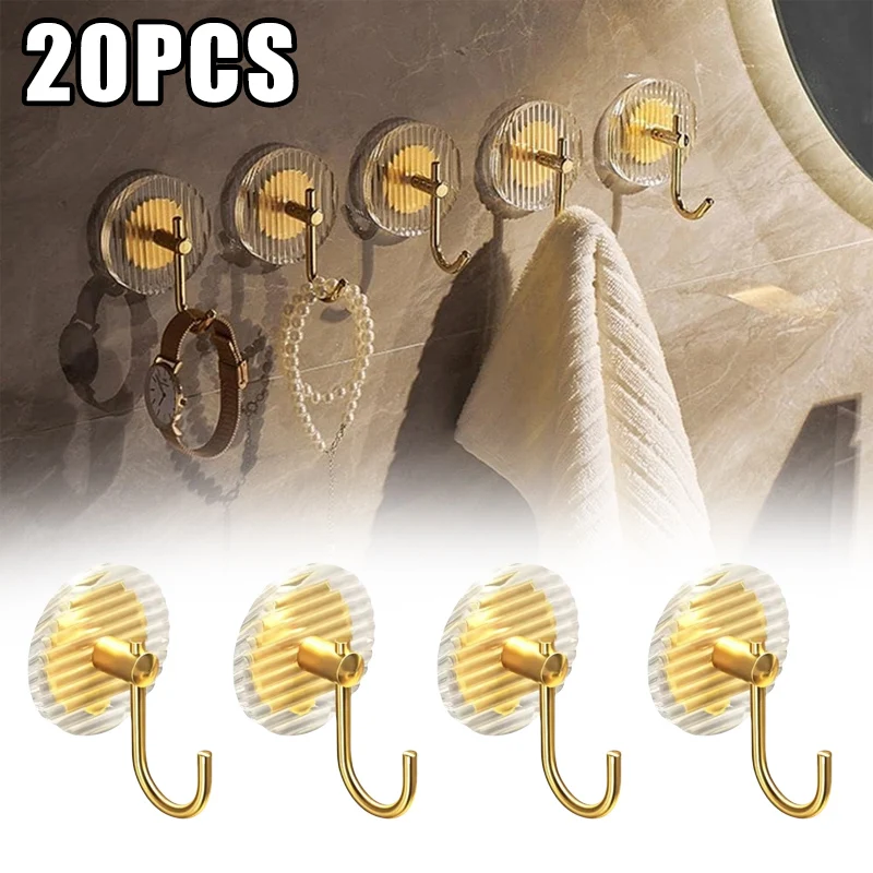 20PCS Gold Acrylic Hook Without Punching Door Behind The Hook Wall Self-adhesive Super Adhesive Hanging Clothes Hook