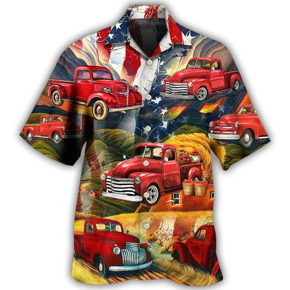 Chemise hawaïenne à manches courtes pour hommes avec impression de voiture 3D, chemisier à boutonnage simple, vêtements de plage, revers, vacances,