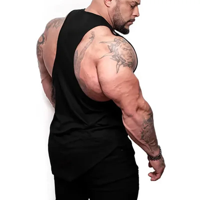 Gym Fitness Running Sport Y-back Tank Tops Summer Cotton Sleeveless Breathable Loose T-Shirts Mens Bodybuilding Muscle Clothing