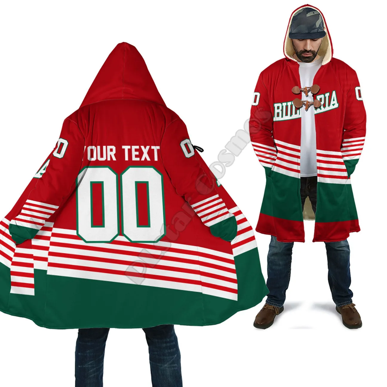 

Custom Name Bulgaria Team Hockey Jersey Style 3D Print Winter Men/Women Hooded Cloaks Fleece Wind Breaker Unisex Warm Overcoat