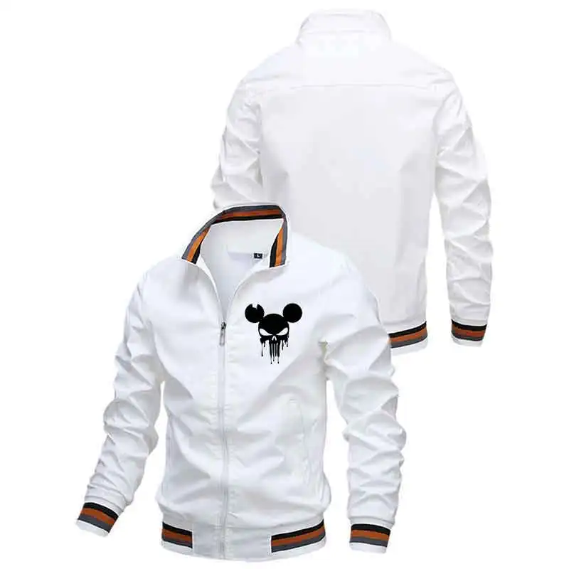 

Spring Autumn Men Striped Collar Jacket Male Black Fashion Print Casual Sports Clothing Outdoor Slim Coat Full Zipper