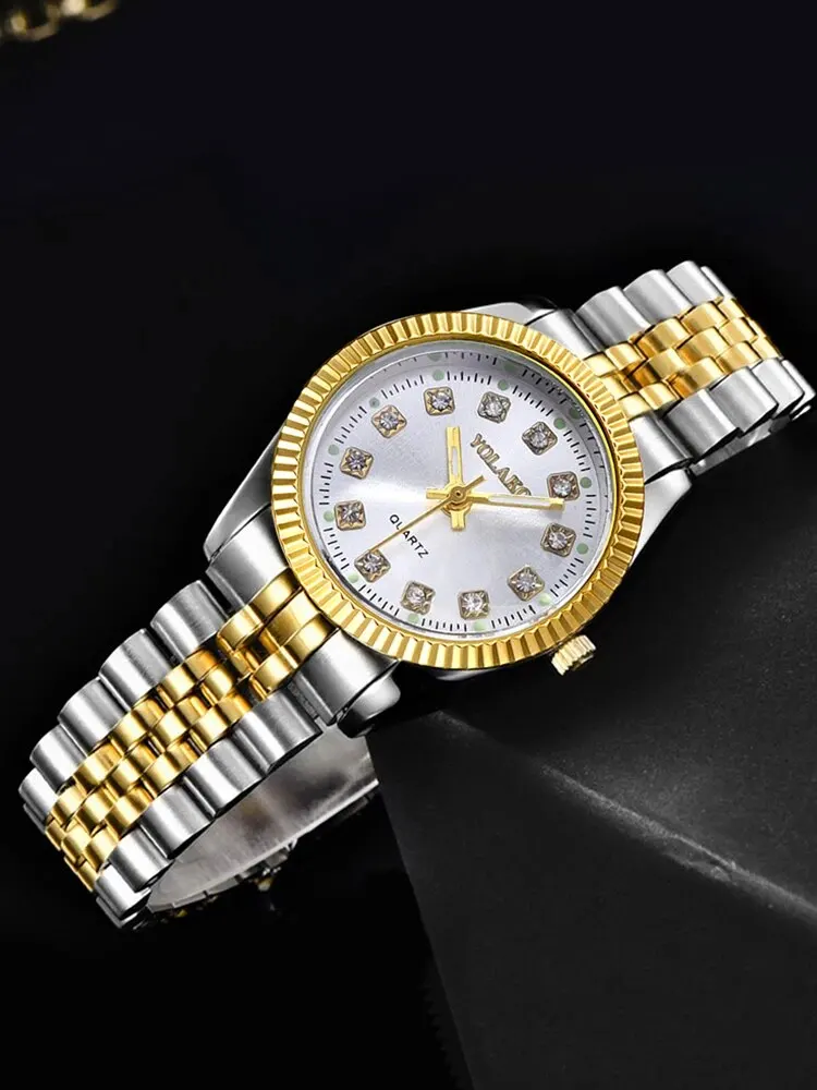 1 Piece of Fashionable, Business and Leisure Versatile Diamond Inlaid WOMEN'S Room Gold Steel Band Quartz Wristwatch