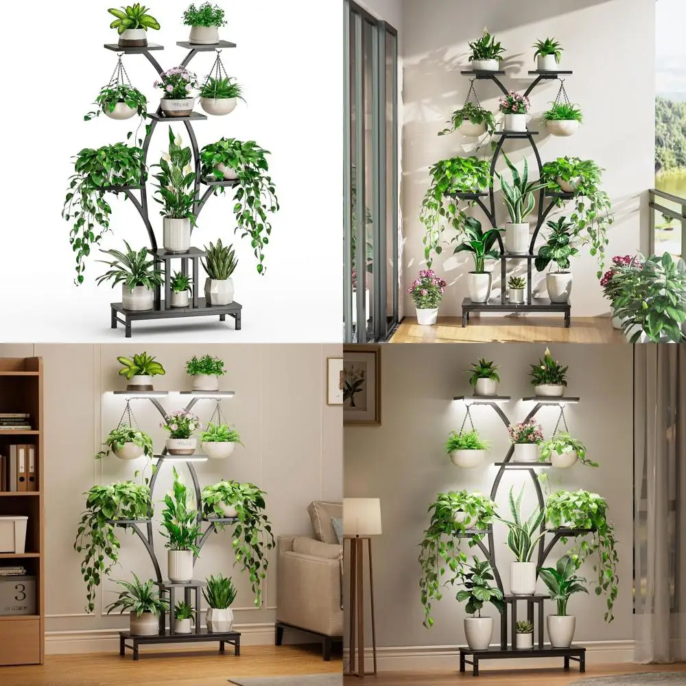 

7-ярусная металлическая подставка для комнатных растений с фитолампами, высотой 63 дюйма, идеально подходит для нескольких растений и декора дома/офиса