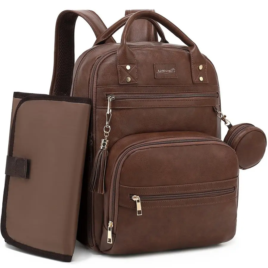 

Vegan Leather Diaper Bag Backpack with Waterproof Changing Pad, Reinforced Zippers amp OdorFree,20 Pockets Pro Organizer, Fits 1
