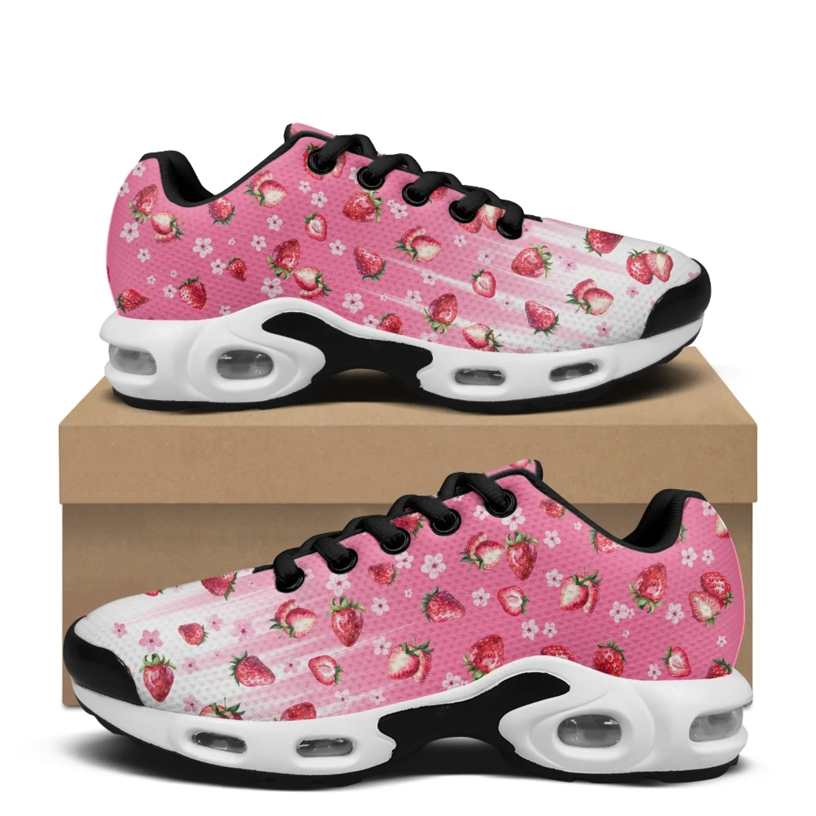 Air Cushion Jogger Shoes Men - PENSTROLL ストロベリーフローラルエアクッションテニススニーカー、スポーツ用ワークスニーカー、通気性メッシュジョガーアスレチックスニーカー