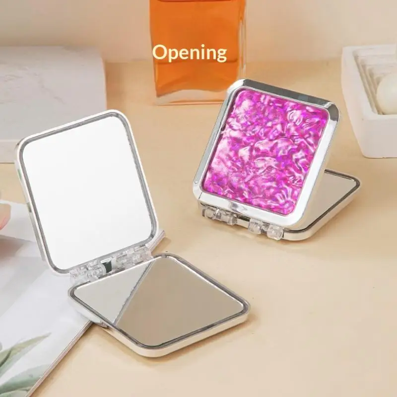 1pc 물결무늬 양면 거울, 접이식 화장 거울, 휴대용 컴팩트 및 휴대용 데스크탑 드레싱 거울 뷰티 미러