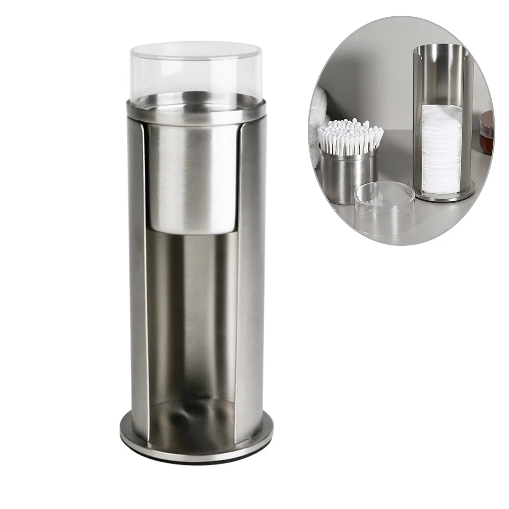 

Swabs Storage Box Stainless Steel with Cover for Cotton Pads and Cotton Swabs Organizer Case Desktop Tidiness Essential