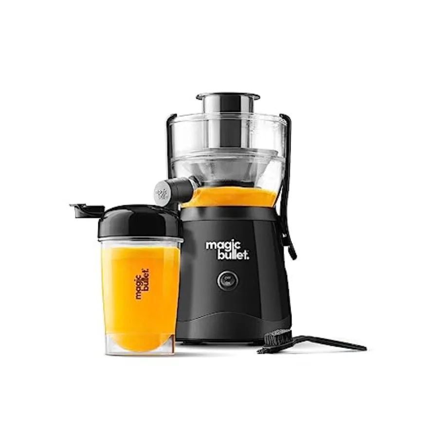 

Mini juicer for kitchen countertop use, ABS plastic body in black color, compact design with 2-inch feed chute and 400W motor f