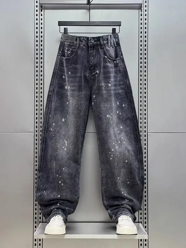

American High Street Style Men's Vintage Distressed Knife Straight Leg Jeans Casual Fashion Urban Wear Autumn Denim Pants