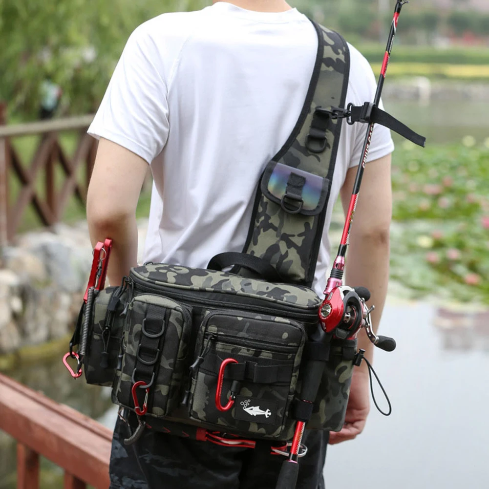 

Hot Fishing Tackle Backpack Lure Box Gear Storage Bag Fanny Pack for Men Fly Fishing Backpack with Rod Holder Sling Shoulder Bag