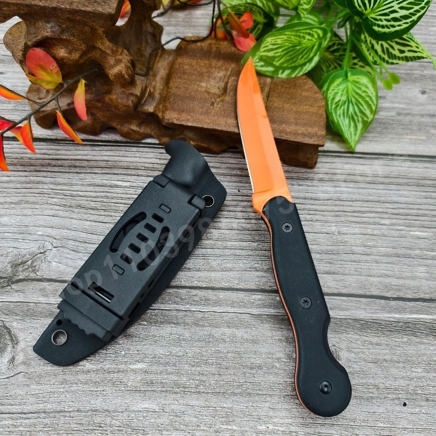 

Тактический прямой нож оранжевого цвета с лезвием из стали 7Cr13Mov и черной рукоятью из G10 - для кемпинга, выживания в дикой природе, охоты и повседневного использования (EDC)