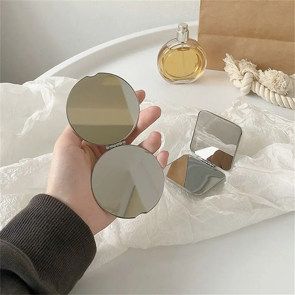 Stainless Steel Makeup Mirror Double-sided Hand Pocket Cosmetic Mirror Various Shapes Mini Small Folding Mirror Cosmetics Tools