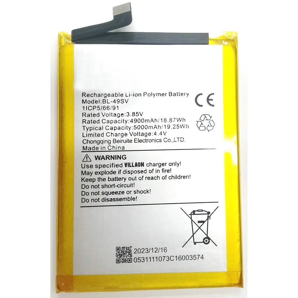 

2025 Year 3.85V 5000mAh Replacement Li-ion Polymer Battery For Villaon BL-49SV Mobile Phone