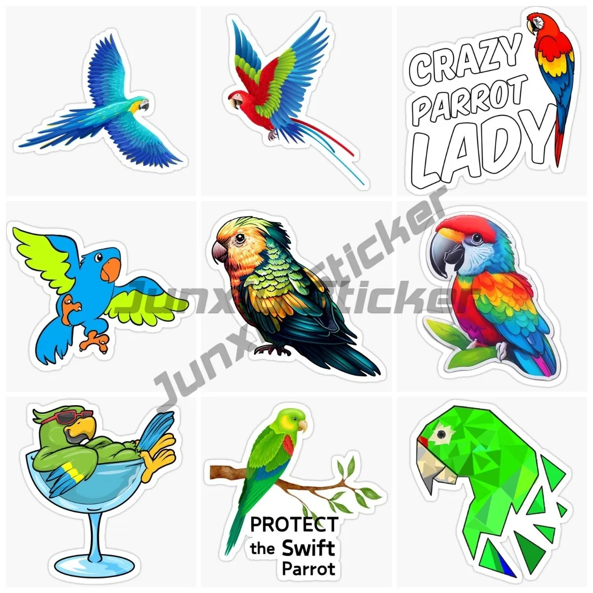 Realistic Cartoon Anime Parrot Vinyl Self-adhesive Car Stickers Suitable for Car Windows Trucks Bicycles Refrigerators Stickers