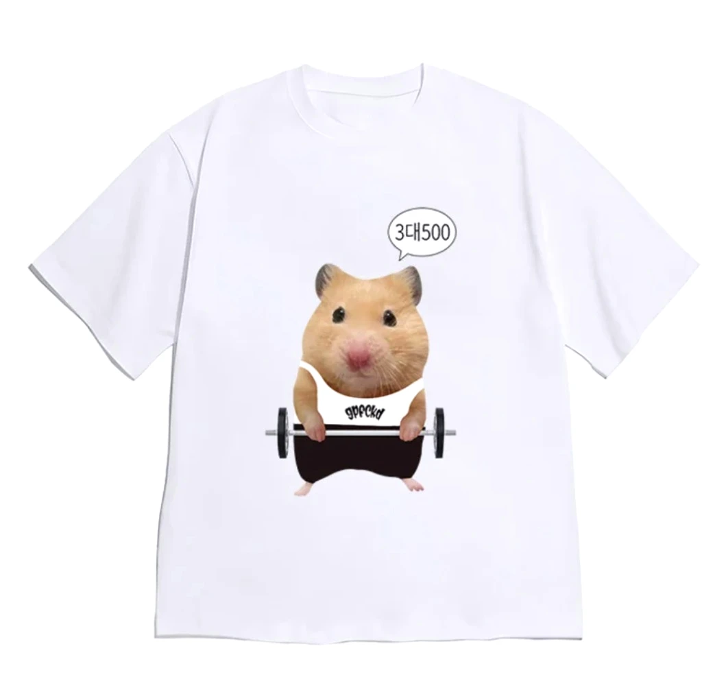 Kawaii Gym Hamster Graphic T-Shirt Top Cute Workout Animal Print Short Sleeve Aesthetic Tee for Girls Boys Women Versatile Y2k