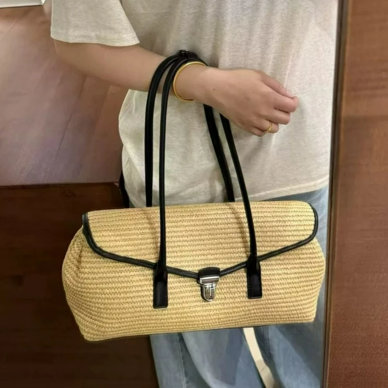 Fashionable Handcrafted Straw Handbag, 2026 New Style Vintage Lightweight Large-capacity Shoulder Bag, Versatile Commuting Bag