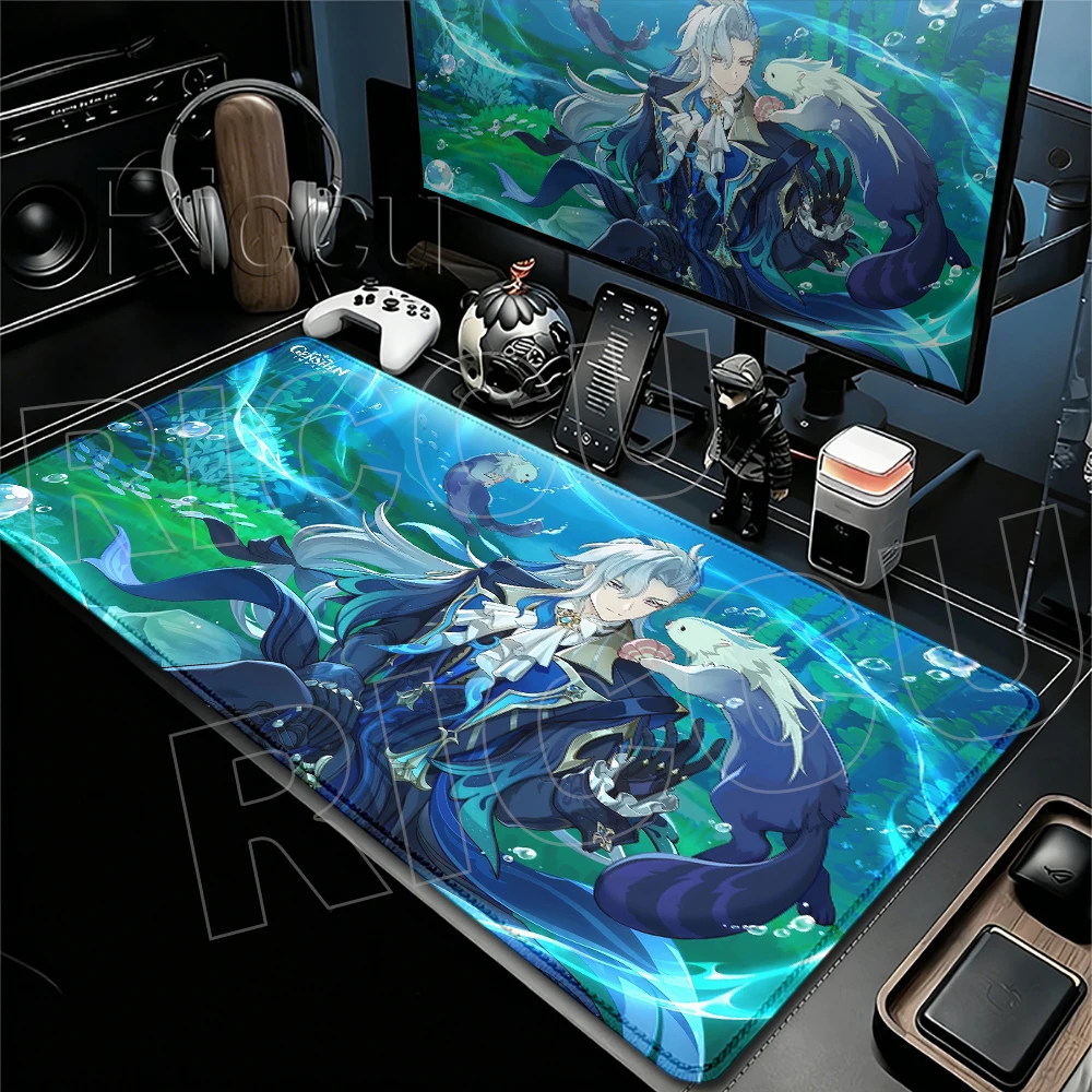 Genshin Impact Character Pattern Desk Mat Anime Gaming Cool Gaming Mouse Pad Lock Edge Playmat Rubber