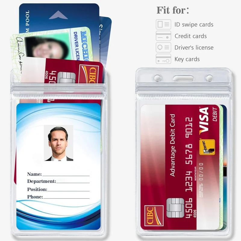 ID card holder with metal badge clip – Waterproof Sealed Transparent Plastic Vertical ID Card Holder Suitable for work IDs、Key c view 3